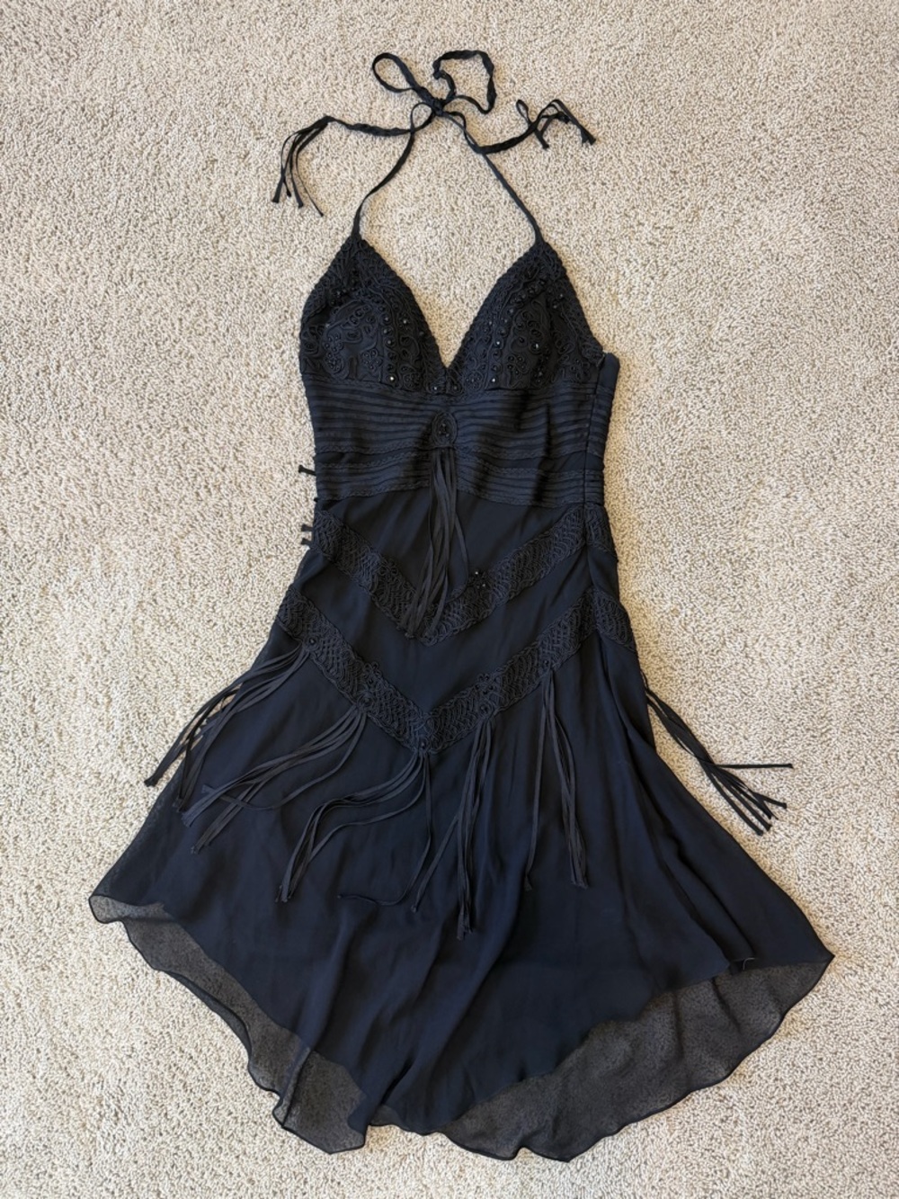 Vintage Sue Wong Black Halter Lace-Detail Women’s Dress